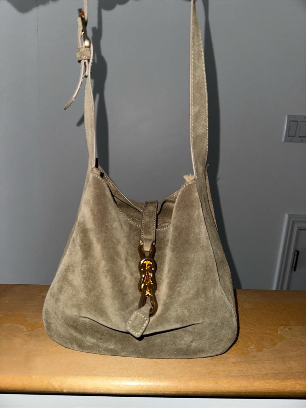 Aldo Olive Suede Shoulder Bag with Gold Chain Accent